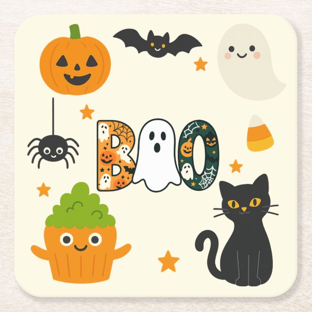 Editable Halloween - Little Monster Bash - Rechteckiger Pappuntersetzer (Vorderseite)