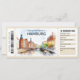 Editable Hamburg Boarding Pass Flugzeug Ticket Einladung