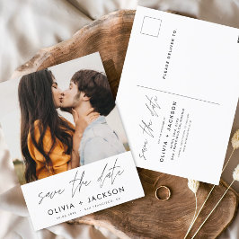 Editable Hand Letted White Save the Date Foto Postkarte