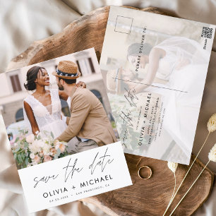 Editable Hand Letted White Save the Date Foto Postkarte