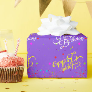 Editable Happy Birthday on Violet oder Ihre Farbe Geschenkpapier