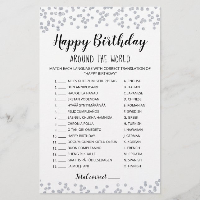 Editable Happy Birthday rund um die Welt Spiel (Vorderseite)