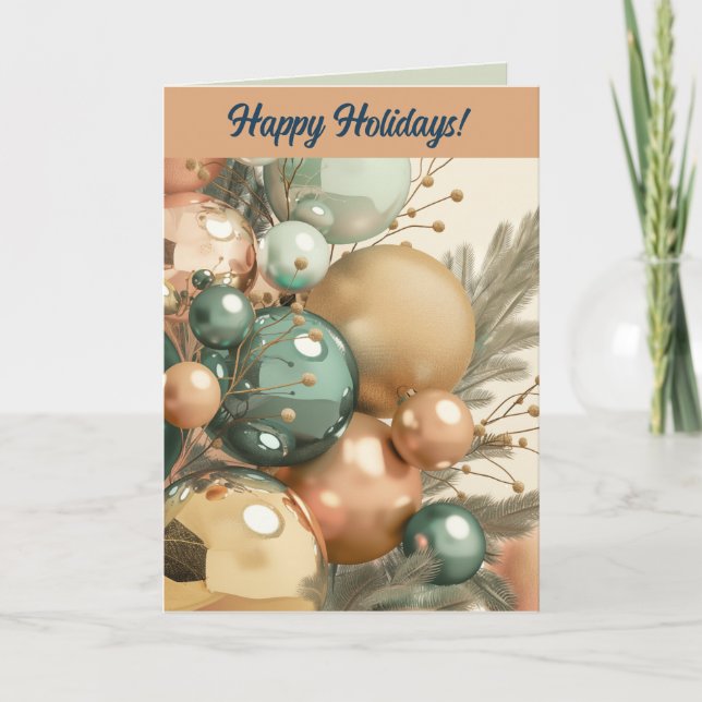 Editable Happy Holiday Baubles Weihnachten Karte (Vorderseite)