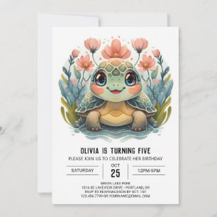 Editable Happy Turtle Girl Birthday Einladung