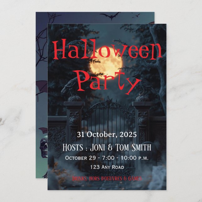 Editable Haunted Gate Halloween Party Invitation  Einladung (Vorne/Hinten)