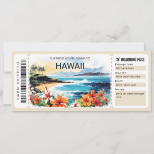 Editable Hawaii Flugzeug Boarding Pass Ticket Einladung