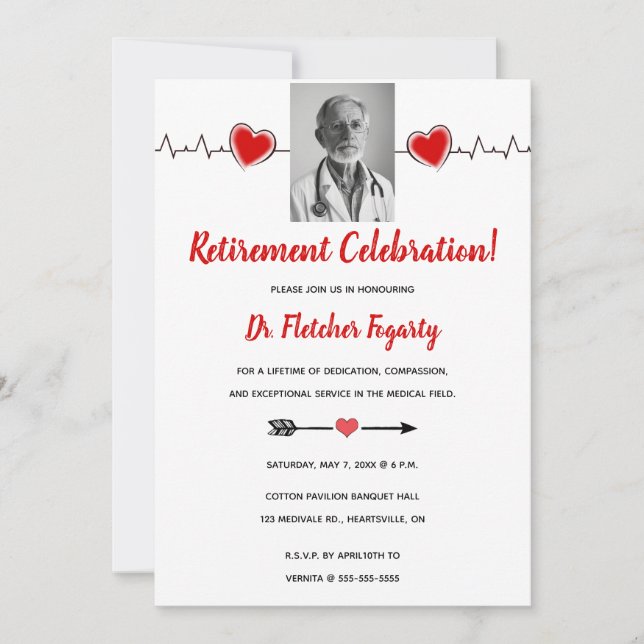 Editable Heart Puls Doctor Retirement Einladung (Vorderseite)