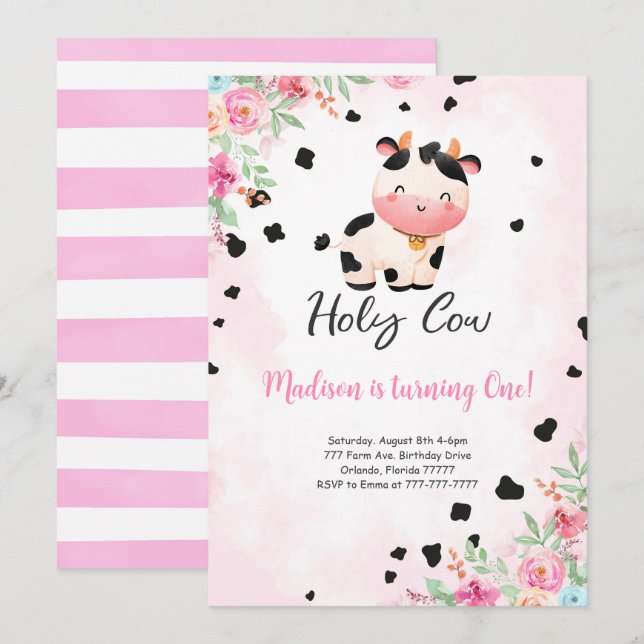 Editable Heilige Kuh zum Geburtstag Einladung (Vorne/Hinten)
