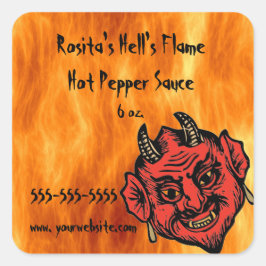 Editable Hell's Flame Hot Sauce Label Quadratischer Aufkleber