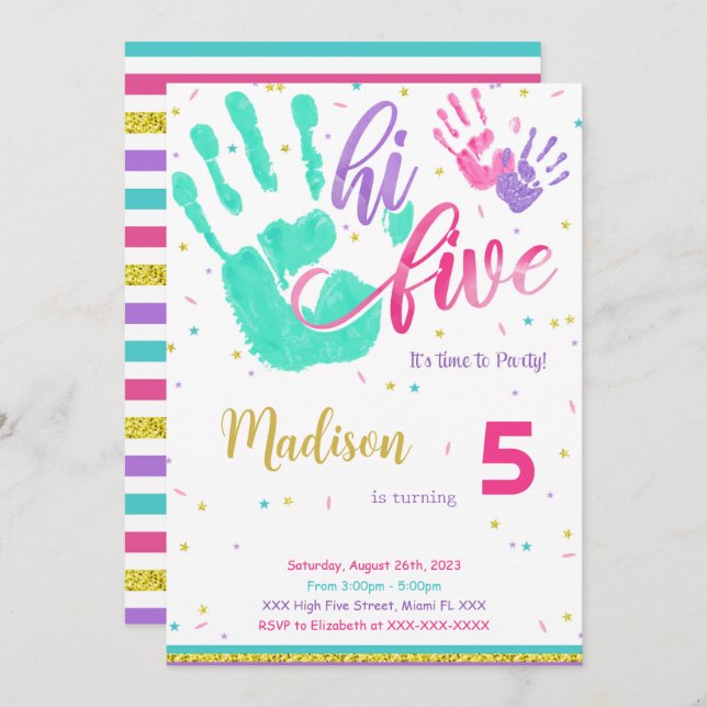 Editable High Five Birthday Einladung (Vorne/Hinten)