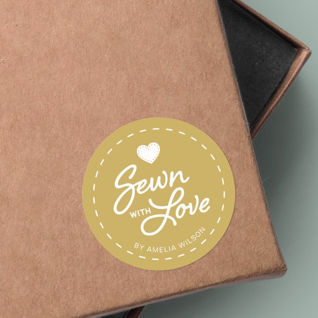 EDITABLE Hintergrundfarbe Stilvoll genäht mit Lieb Runder Aufkleber (Von Creator hochgeladen)
