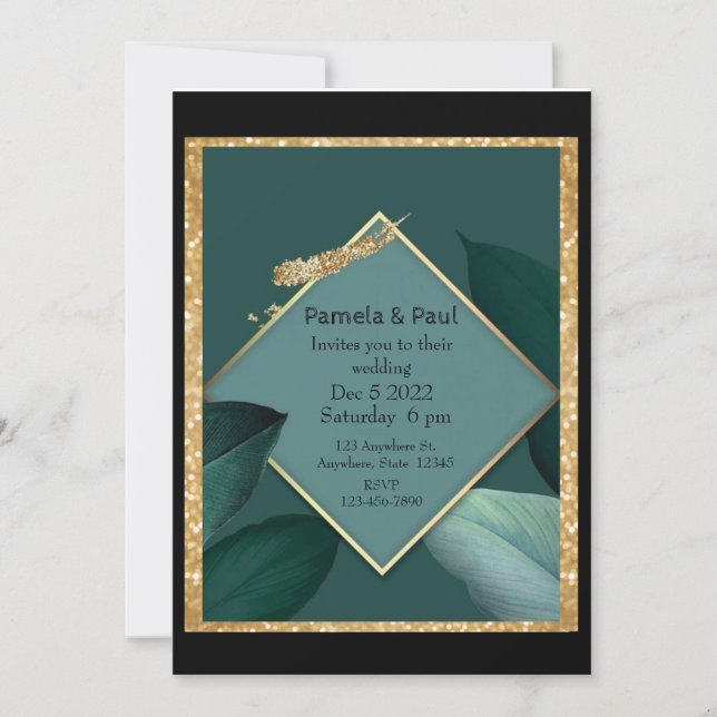 Editable Hochzeit Einladung Emerald Green und Gold (Vorderseite)