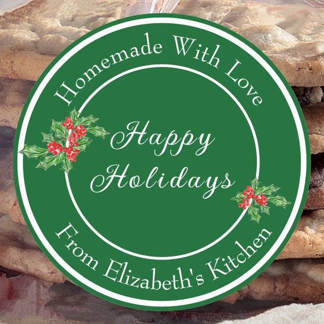 Editable Holiday Backgift Grün glückliche Ferien Runder Aufkleber (Von Creator hochgeladen)