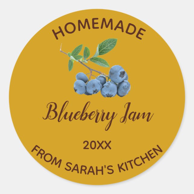 Editable Homemade Blueberry Jam Runder Aufkleber (Vorderseite)