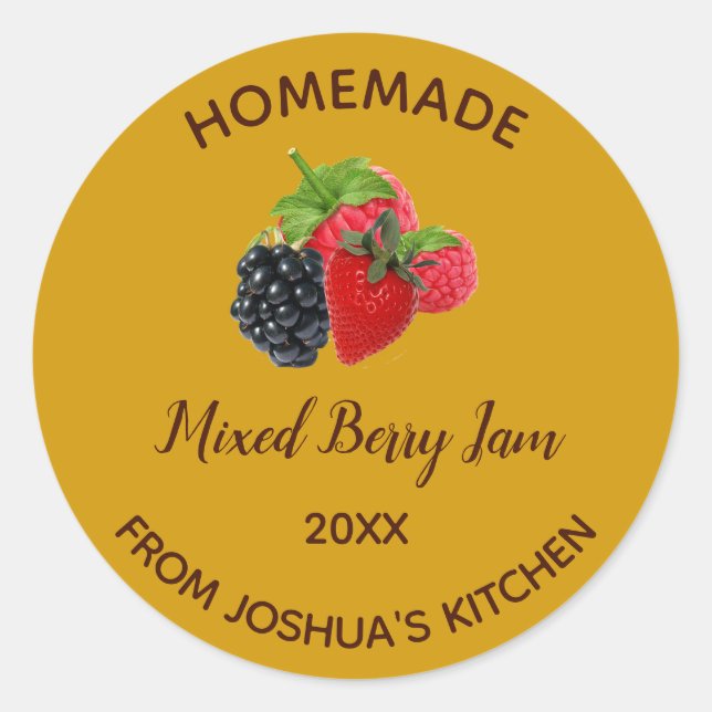 Editable Homemade Mixed Berry Jam Runder Aufkleber (Vorderseite)