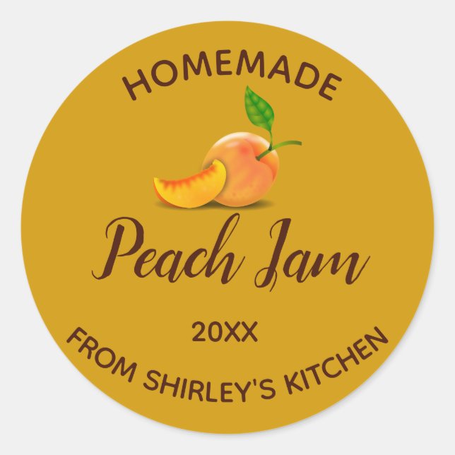 Editable Homemade Peach Jam Runder Aufkleber (Vorderseite)