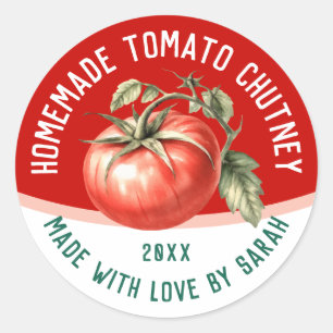 Editable Homemade Tomato Chutney mit roten Tomaten Runder Aufkleber