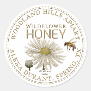 Editable Honey Jar Bee Wildblume Daisy Label Runder Aufkleber
