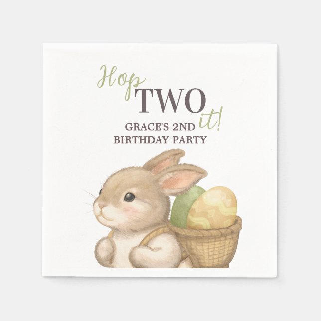 Editable Hop Two It Easter 2nd Birthday Bunny Serviette (Vorderseite)