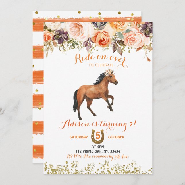 Editable Horse Cowgirl Einladung (Vorne/Hinten)