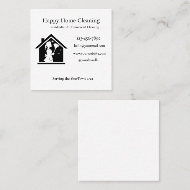 Editable House Cleaning Business Card  Quadratische Visitenkarte (Vorne/Hinten)