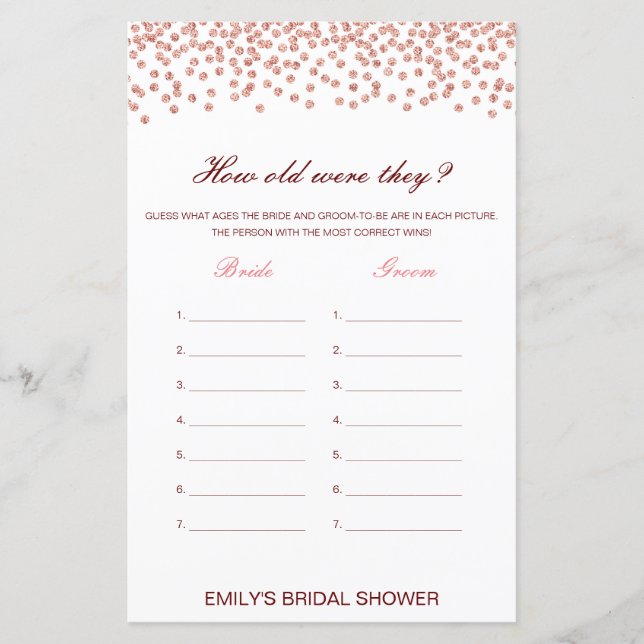 Editable How old were they? Bridal Shower Game (Vorderseite)