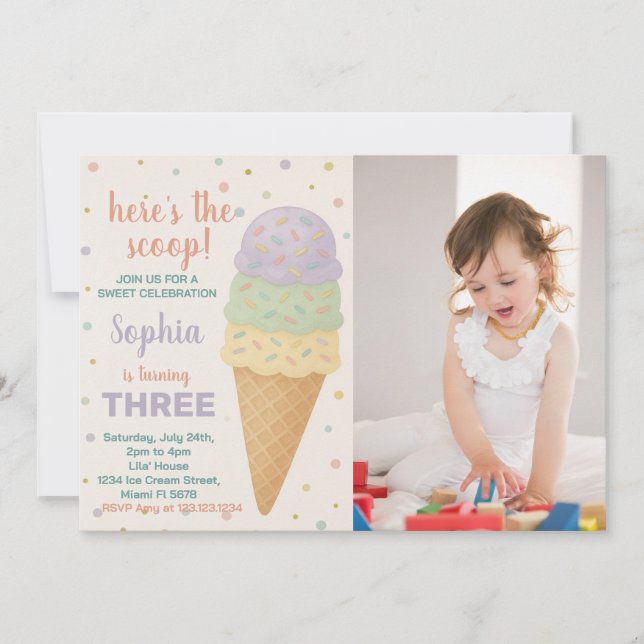 Editable Ice Cream Birthday Einladung (Vorderseite)
