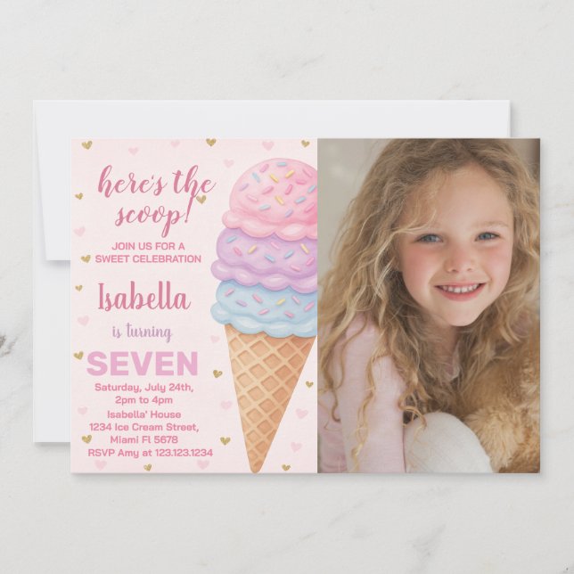Editable Ice Cream Birthday Einladung (Vorderseite)