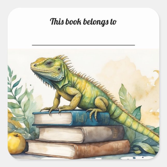 Editable Iguana and Books Buchzeichen Sticker (Vorderseite)
