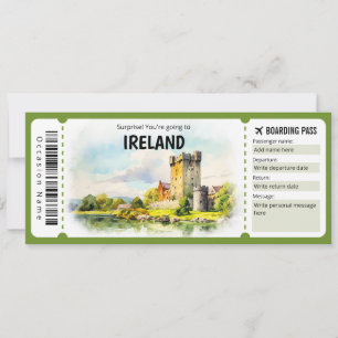 Editable Ireland Flugzeug Boarding Pass Ticket Einladung