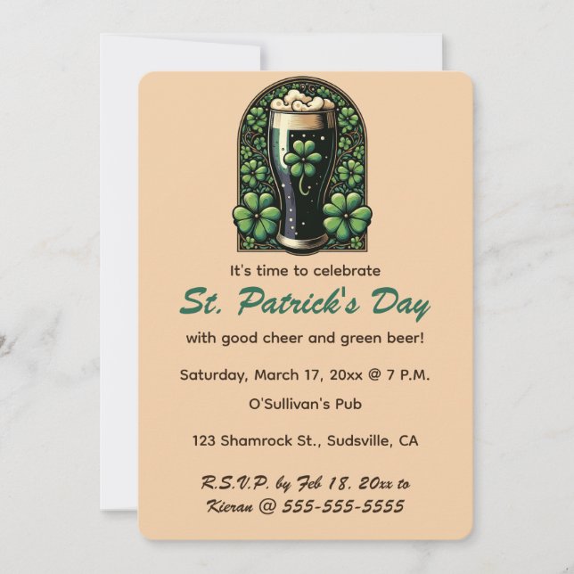 Editable Irish Green Beer Kleeblatt St Patricks Da Einladung (Vorderseite)