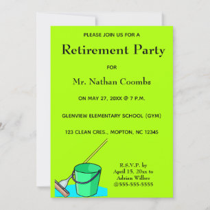 Editable Janitor Caretaker Mop and Pail Retirement Einladung