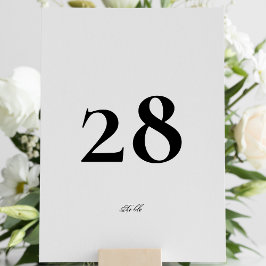 Editable Kalligrafie Elegante White Black Wedding Tischnummer