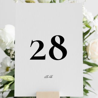Editable Kalligrafie Elegante White Black Wedding Tischnummer