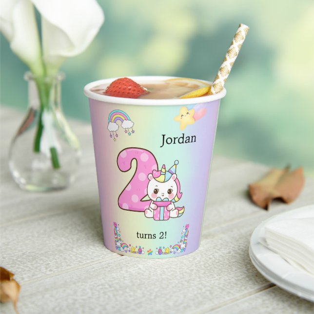 Editable Kids Birthday Party Paper Cup Cute Unicor Pappbecher (In Situ)