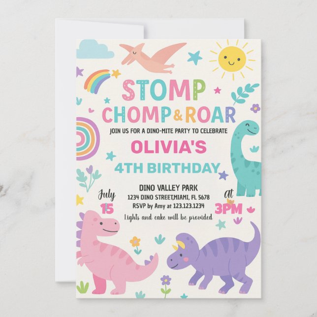 Editable Kids Dino Party Einladung (Vorderseite)
