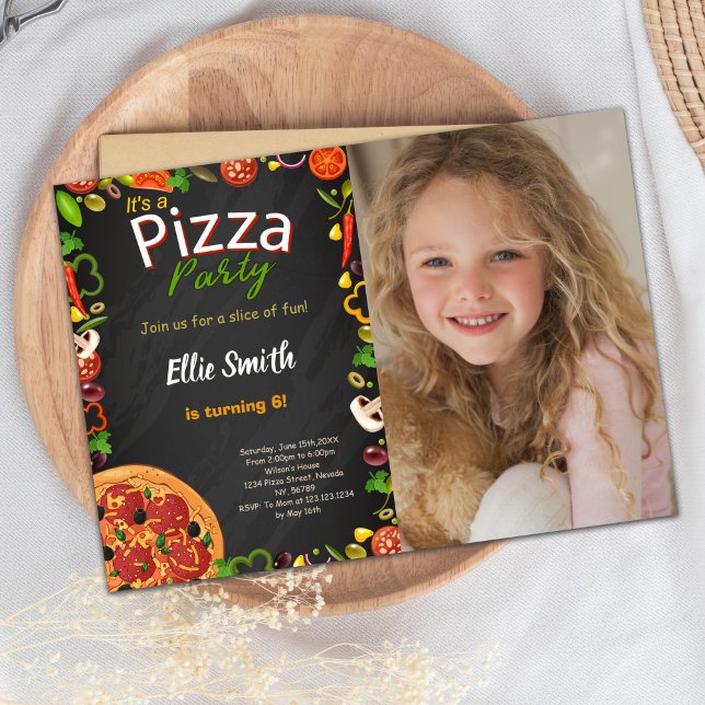 Editable Kids Food Theme Card Einladung (Pizza Invitations with photo)