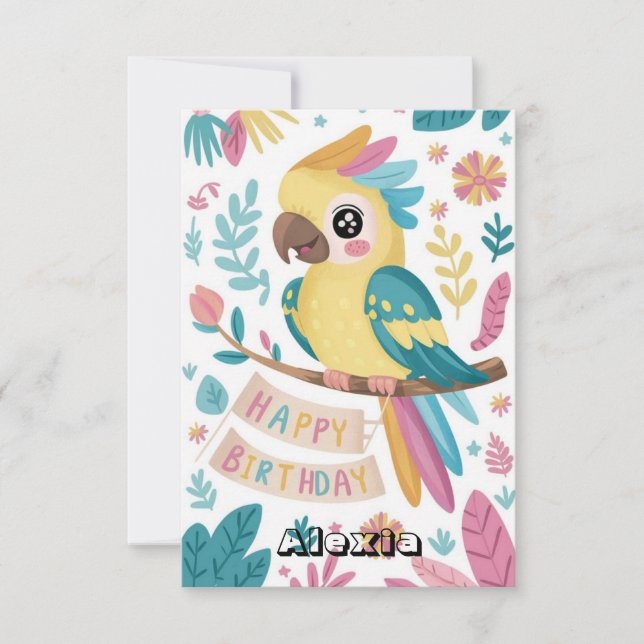 Editable Kids Parrot Digital Geburtstag Karte (Vorderseite)