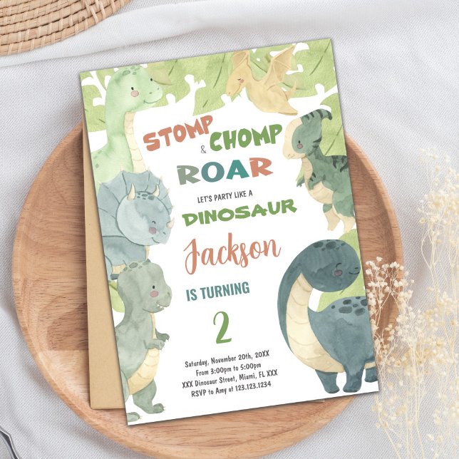 Editable Kids Party Card mit Niedlichem T-Rex Einladung (Dinosaur Birthday Cards)