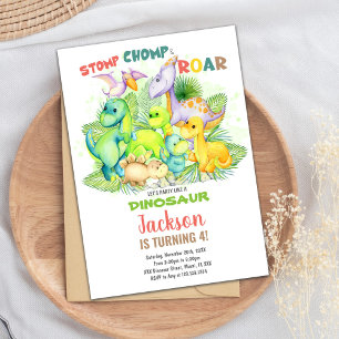 Editable Kids Party Card mit T-Rex & Jungle Theme Einladung