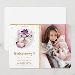 Editable Kitten Birthday Foto Einladung