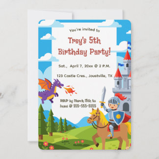 Editable Knight Castle Dragon Birthday Einladung
