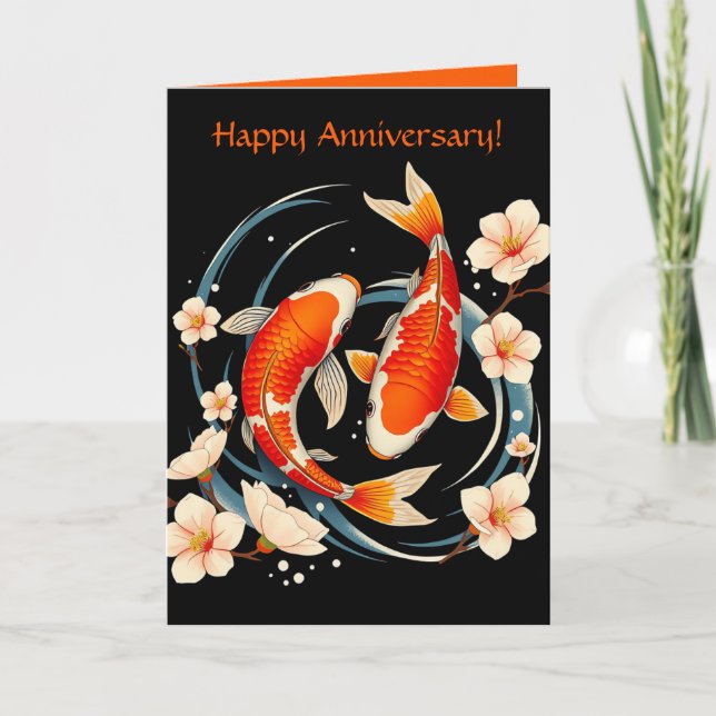 Editable Koi Fish Happy Anniversary Karte (Vorderseite)