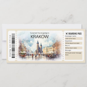 Editable Krakau Flugzeug Ticket Polen Boarding Pas Einladung