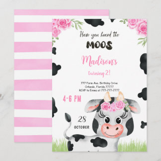 Editable Kuh Birthday Einladung