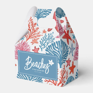 Editable label Coastal coral and starfish Geschenkschachtel