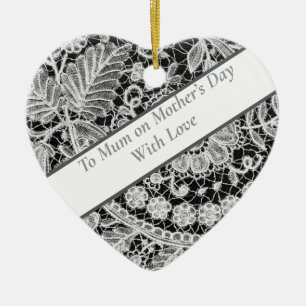 Editable Lace Mother's Day Heart Keramik Ornament