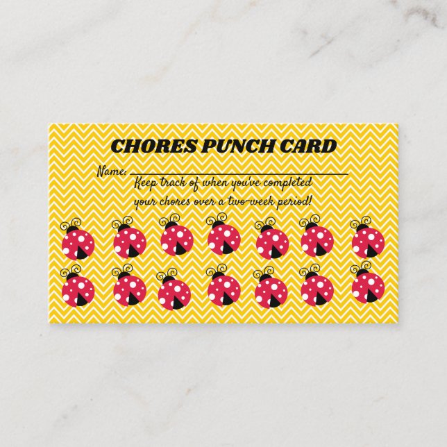 Editable Lady Bug Chores Card Treuekarte (Vorderseite)