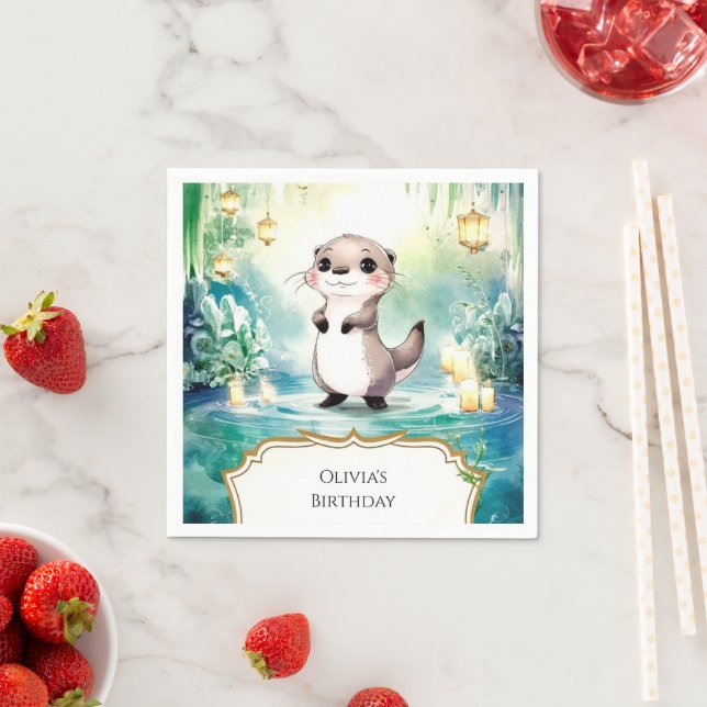 Editable Lake Otter Birthday Serviette (Beispiel)
