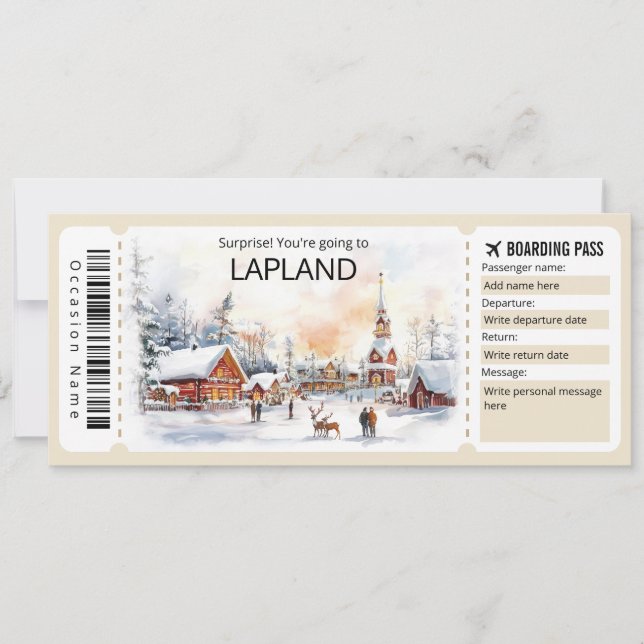 Editable Lappland Flugzeug Ticket, Lappland Trip Einladung (Vorderseite)